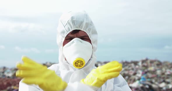 Portrait of Virologist Shows Nosign with Crossed Hands and Nodding Head