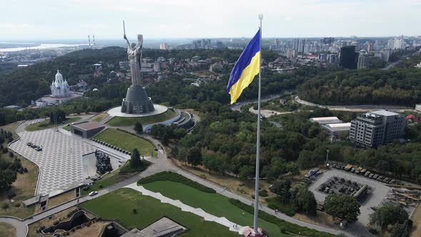 Kyiv - National Flag of Ukraine By Day. Aerial View. Kiev