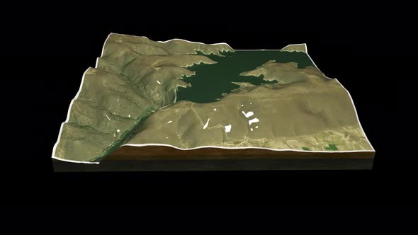 Yamula Dam terrain map 3D render 360 degrees loop animation