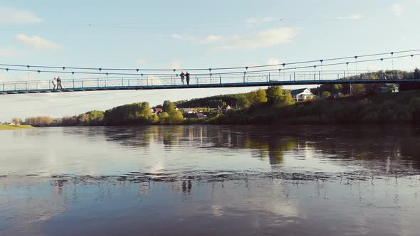 Aerial View of the Footbridge Over the River South Ural Russia