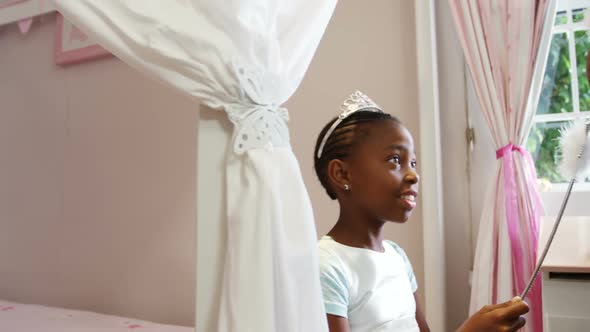 Father and daughter in fairy costume having fun 4k