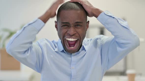 Portrait African Man Shouting Screaming Office