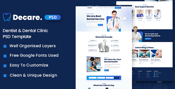 Decare - Dentist & Dental Clinic PSD Template