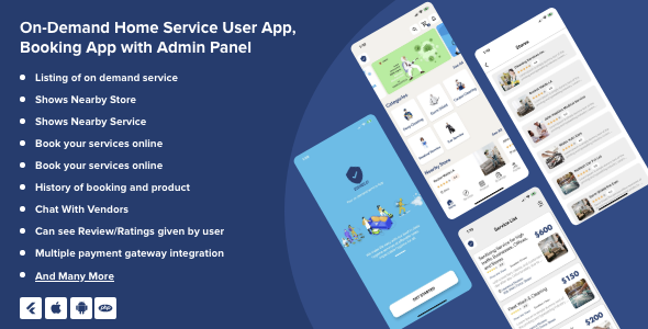 On-Demand Multipurpose Service Booking App | Sell products with Admin Panel