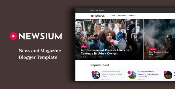 Newsium - Responsive News & Magazine Blogger Template