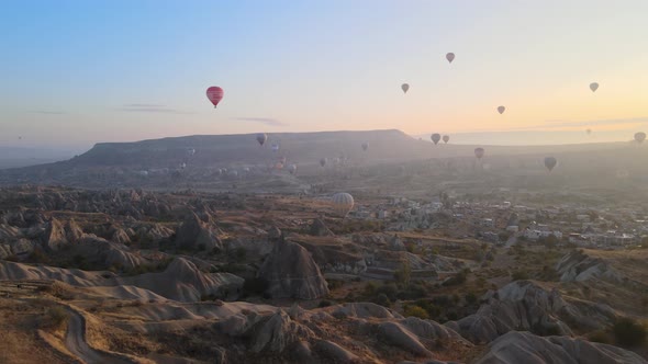 Cappadocia, Turkey : Balloons in the Sky. Aerial View