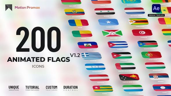 200 Animated Flags Pack for After Effects