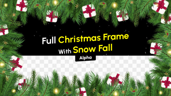 Full Green Christmas Frame With Snow Fall Alpha