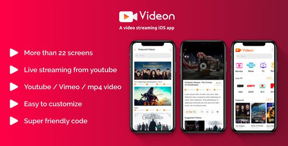 Videon - A video streaming iOS app with admin panel