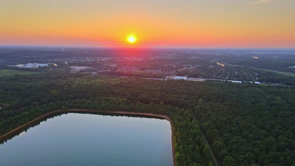 Forest Lake in Summer Landscape with Landscape of the Twilight Sunset Sky Panorama