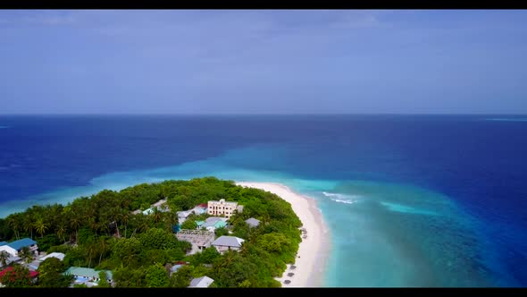 Aerial seascape of paradise tourist beach vacation by aqua blue ocean and white sandy background of 