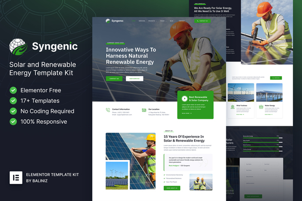 Syngenic – Solar & Renewable Energy Elementor Template Kit