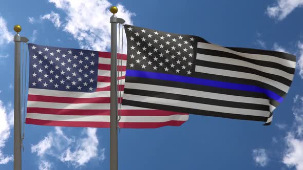 Usa Flag Vs American Blue Line Police Flag United States On Flagpole