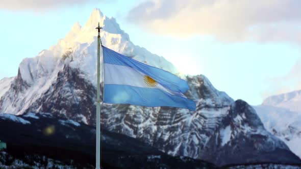 Flag of Argentina and the Andes Mountains.