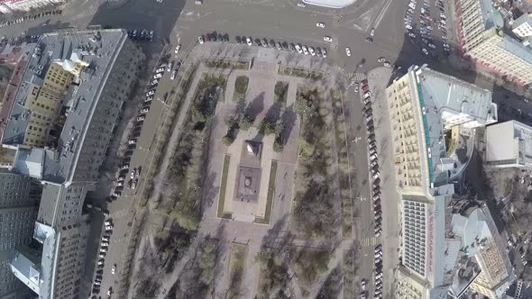 Car Traffic around Square of Fallen Fighters in Volgograd, Russia