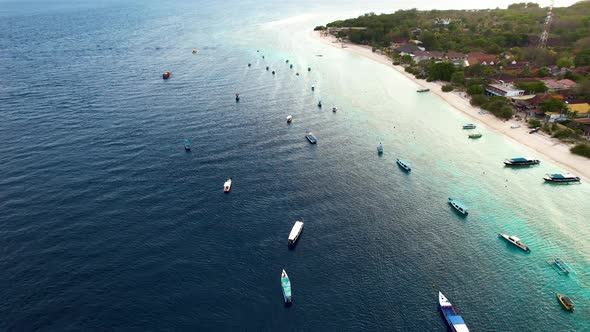 Aerial top down view of Gili Trawangan Island, Indonesia. Lombok, Indonesia