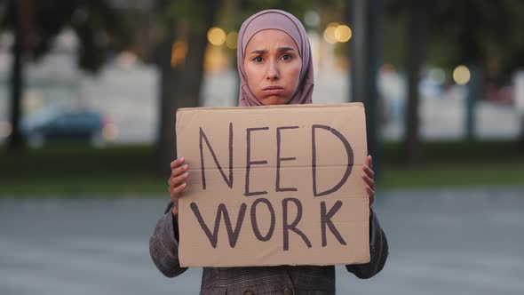 Sad Muslim Woman in Hijab Standing Outdoors Islamic Arabian Girl Upset Unemployed Worry Stressful