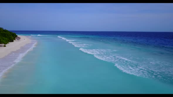 Aerial drone view abstract of tranquil tourist beach journey by blue green lagoon with white sandy b