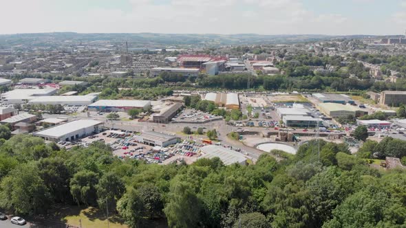 Aerial footage of the British West Yorkshire town of Bradford