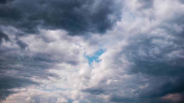 Timelapse of Gray Cumulus Clouds Moves in Blue Dramatic Sky Cirrus Cloud Space