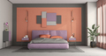 Colorful master bedroom with modern double bed - PhotoDune Item for Sale