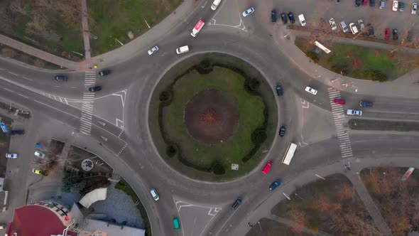  Aerial View Timelapse of Roundabout Road with Circular Cars