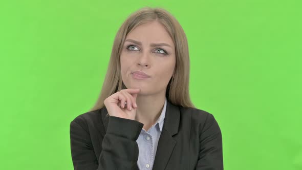 Ambitious Businesswoman Thinking About Something Against Chroma Key