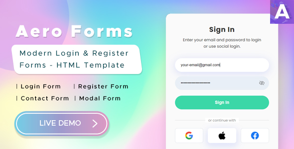Aero Forms - Modern Login & Register Forms HTML Template