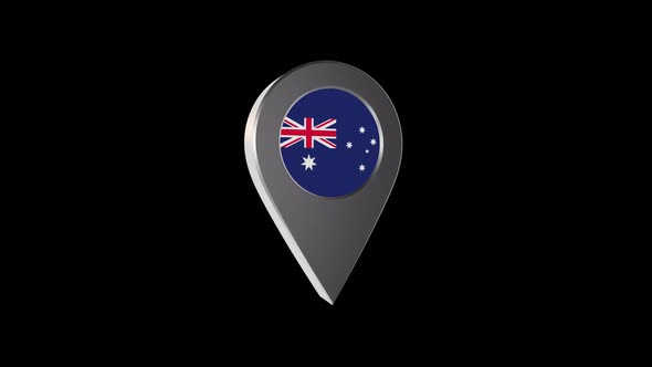 3d Animation Map Navigation Pointer With Australia Flag With Alpha Channel - 4K