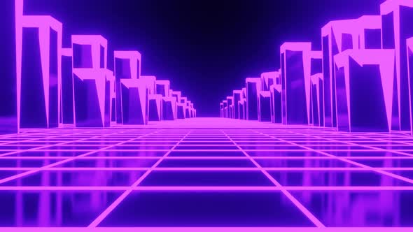 Abstract 3D neon hologram cyberspace