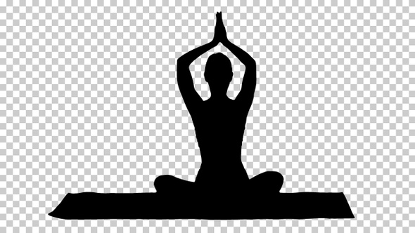 Silhouette Young sporty woman sitting in lotus pose join