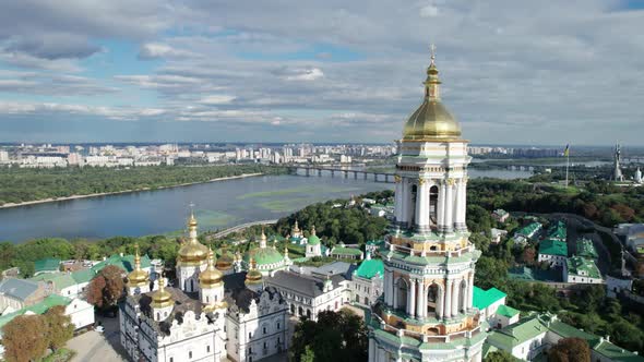 Aerial View of Kiev Pechersk Lavra Great Lavra Bell Tower Orthodox Monastery