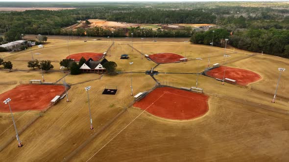 Aerial Drone Video Orbit Around Baseball Fields