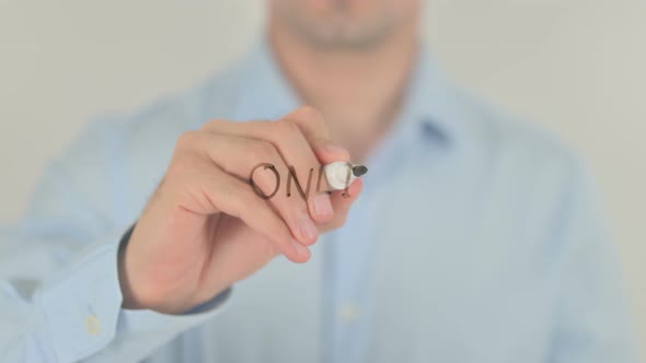 Online University, Man Writing on Transparent Glass Screen