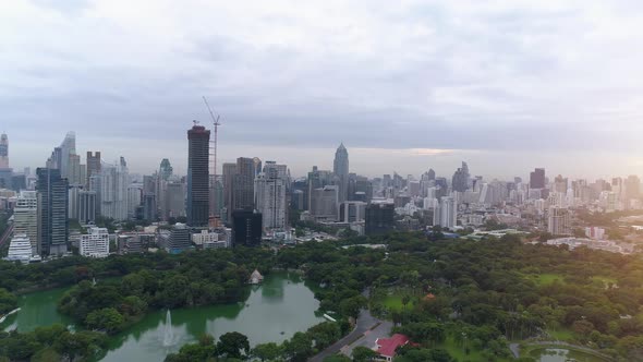 4K aerial drone footage of Bangkok skyline.