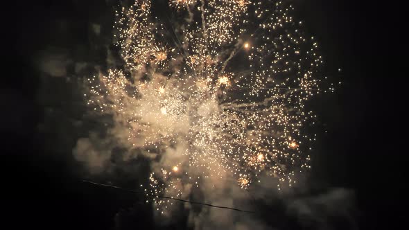 Fireworks exploding in night sky. Slomo upward shot