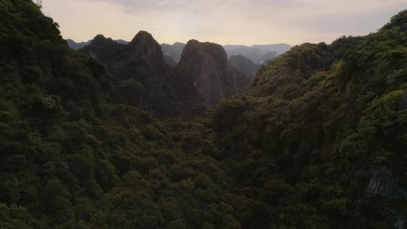 Drone view of tropical Halong Bay in Vietnam