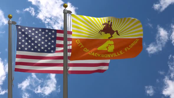 Usa Flag Vs Jacksonville City Flag Florida  On Flagpole