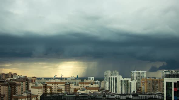 Thunderstorm Over the City Storm Clouds in a Storm Over the Residential Buildings of the City