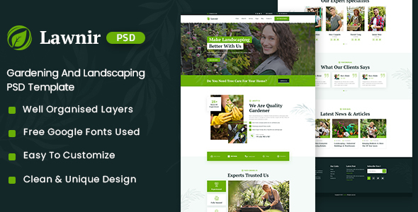 Lawnir – Gardening And Landscaping PSD Template – 0 Sold!