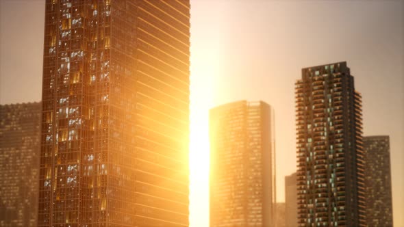 Sunset Aerial Shot of Skyscrapers of Business Centre alt