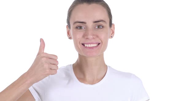 Middle Aged Young Woman Gesturing Thumbs Up