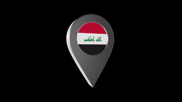 3d Animation Map Navigation Pointer With Iraq Flag With Alpha Channel - 2K