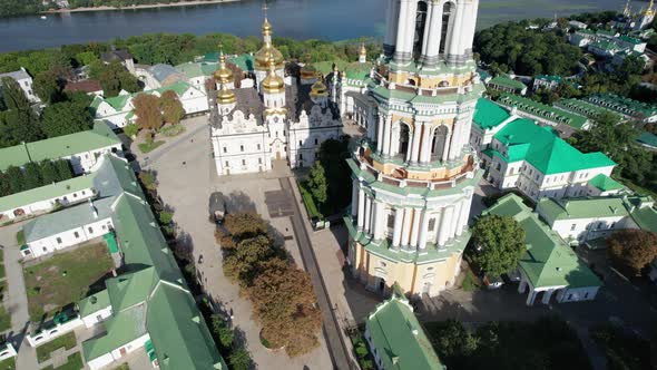 Aerial View of Kiev Pechersk Lavra Great Lavra Bell Tower Orthodox Monastery