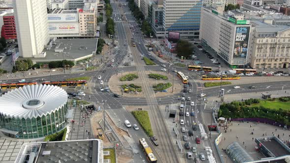 Aerial view of Dmowski roundabout in Warsaw, Poland, Europe