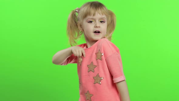 Positive Girl in Pink Blouse Dancing, Happy Four Years Old Girl, Chroma Key