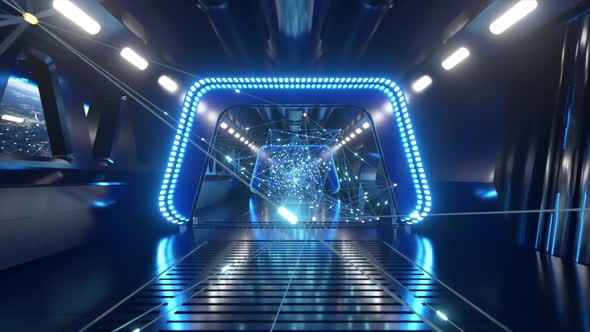 Scifi Tunnel in Outer Space with Neon Light