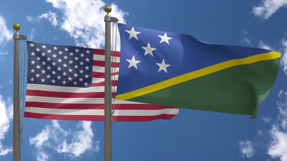 Usa Flag Vs Solomon Islands Flag On Flagpole