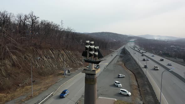 Drone View of the Main Road Entrance to Vladivostok