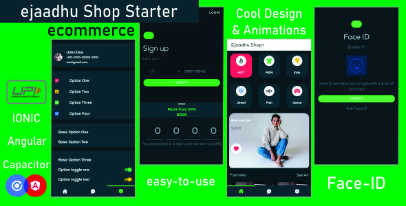 ejaadhuShop starter template with login, signup and onboarding page: IONIC, capacitor, cordova.